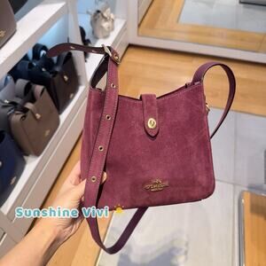 NWT Coach Hadley Mini Crossbody Bag In Suede/Gold/Maroon Purple CDB00
